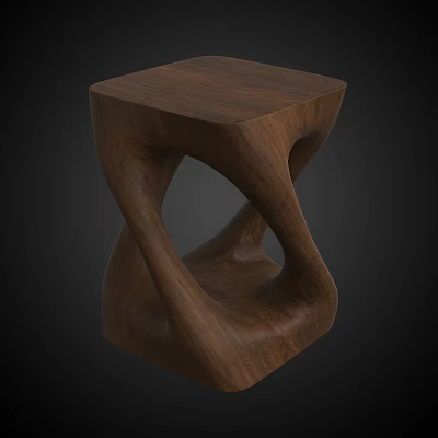 Unique Modern Wooden Stool With Twisted Structure And Walnut Finish Design 3d model