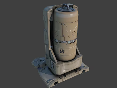 Beige Metallic Mechanical Device With Cylindrical Body Perforated Surface And Base Stand 3d model