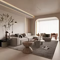 Modern Living Dining Room Interior With Sofa Coffee Table TV Plant And Rug