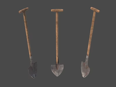 Durable Hardware Tools Shovels with Wooden Handles and Metal Blades for Gardening and Construction Work 3d model
