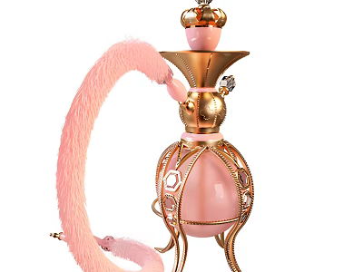 Elegant Pink Decorative Ornaments Set With Gold Accents Crown Top And Long Pipe Design 3d model