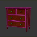 Red Wooden Chest Of Drawers With Metal Handles And Simple Design