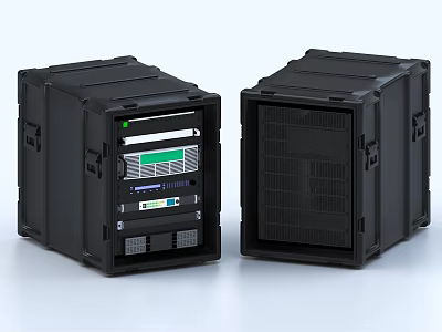 Black Industrial Equipment Cabinets Two Units With Control Panel And Cooling Vents 3d model