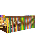Colorful Sunlight Memory Flipping Pergola Long Corridor With Striped Walls And Benches