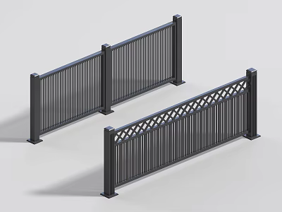 Modern Black Metal Fence With Lattice Design And Vertical Slats For Outdoor Decor 3d model