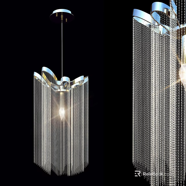 Elegant Modern Chandelier Design With Illuminated Metal Chains And Decorative Frings 3d model 
