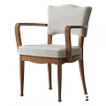Modern Wooden Armchair And Side Chair With Light Gray Fabric Upholstery And Curved Legs