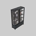 Elegant Dark Wood Sideboard Featuring Glassware Bowls Vases and Books on Shelves