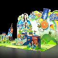 Retail Display Shelves With Beverage Products Spring Promotion Green Decor And Posters