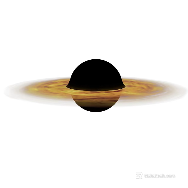 Black Planet With Golden Rings In Deep Space Universe View 3d model 