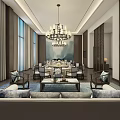 Luxury Private Box Interior With Large Windows Modern Chandelier Dining Table And Sofa 3d model