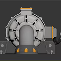 Industrial Equipment Featuring Cylindrical Body Yellow Top Warning Stripes Curved Pipe And Metal Brackets