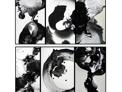 Abstract Black And White Ink Splash Wall Art For Modern Interior 3d model