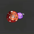 Game Cartoon Characters with Red Polka Dot and Purple Star Mushroom Hats Holding Broom Standing Together