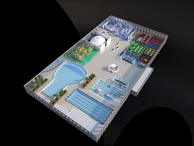 Colorful Amusement Park Layout With Water Slides Play Zones Swimming Pools And Green Areas 3d model