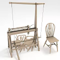 Traditional Wooden Loom And Handcrafted Wooden Chair With Vintage Design Elements
