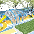 Outdoor Playground Equipment With Net Tunnel Slide And Colorful Circular Ground