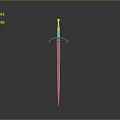 Medieval Sword With Metal Blade Red Hilt Decorative Guard On Gray Background