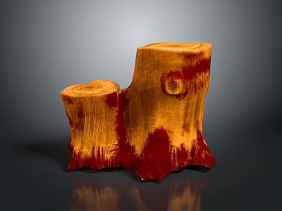 Natural Tree Stump Sculpture With Red Accent And Polished Wood Texture 3d model