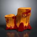 Natural Tree Stump Sculpture With Red Accent And Polished Wood Texture