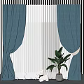 Stylish Curtains in Blue and Green Striped Patterns with Plants and Decorations for Modern Interior