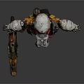 Cybernetic Character With Biological Head And Heavy Weapon In Metallic Armor