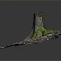 Garden Ornament Featuring Tree Stump With Exposed Roots Green Moss And Fallen Leaves