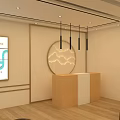 Japanese Style Tea House Interior With Wooden Lattice Ceiling And Mountain Landscape Screen
