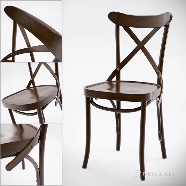 Modern Wooden Dining Chair With Cross Back Design Smooth Seat And Sturdy Legs 3d model 