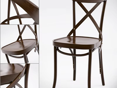 Modern Wooden Dining Chair With Cross Back Design Smooth Seat And Sturdy Legs 3d model