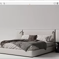 Modern Double Bed Interior With Upholstered Headboard Neutral Bedding And Black Side Nightstand 3d model