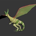 Green Red Winged Horned Fantasy Pterosaur Game Movie Character