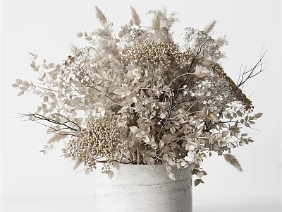 White Concrete Vase with Dried Pampas Grass and Neutral Tones Natural Foliage 3d model