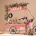 Elegant Pink Flower Cart with Fresh Flower Decorations String Lights and Chair