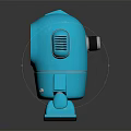 Blue Toy Robot With Round Eyes Headphones And Shiny Reflective Base