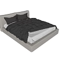 Modern Double Bed With White Upholstered Frame And Black Bedding Set 3d model