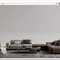 Modern Sofa and Coffee Table Set with Neutral Tones Pillows and Throw Blankets 3d model