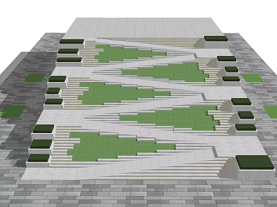 Modern Geometric Staircase Design With Green Landscaped Areas And Stone Steps 3d model