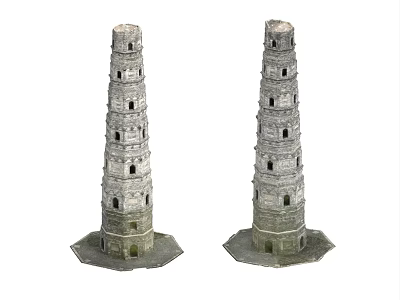 Ancient Stone Twin Pagodas With Multi Storey Structure And Traditional Design 3d model