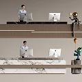 Modern Front Desk Reception Area With Receptionist Computers And Marble Countertop Decor 3d model