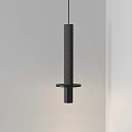 Modern Black Cylindrical Pendant Light With Textured Surface And Circular Base On Light Colored Wall