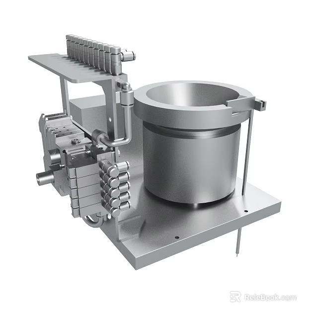 Industrial Stainless Steel Machinery With Cylindrical Container Pipes And Support Frame 3d model 