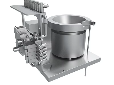Industrial Stainless Steel Machinery With Cylindrical Container Pipes And Support Frame 3d model