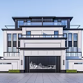 Modern Townhouse Exterior Design With White Black Facade Balconies And Mountain Gate