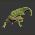 Cartoon Green Crocodile With Red Collar Bone Pendant And Yellow Eyes