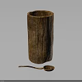 Natural Wooden Cylindrical Container With Small Spoon Natural Texture For Home Daily Use