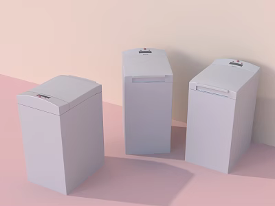 Three White Washing Machines In Sleek Minimalist Design With Pastel Background 3d model