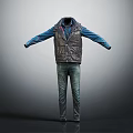 Gray Vest Blue Shirt And Jeans Displayed With Arms Outstretched On Gradient Gray Background
