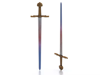 Two Swords With Golden Braided Hilt And Gradient Colored Blade 3d model