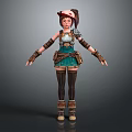 3D Fantasy Character With Pink Hair Green Skirt Brown Arm Guards Tool Belt And Boots
